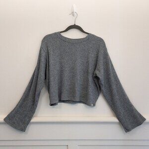 Rip Curl Gray Ribbed Knit Cropped Sweater M | Bell Sleeve Boho Coastal Style